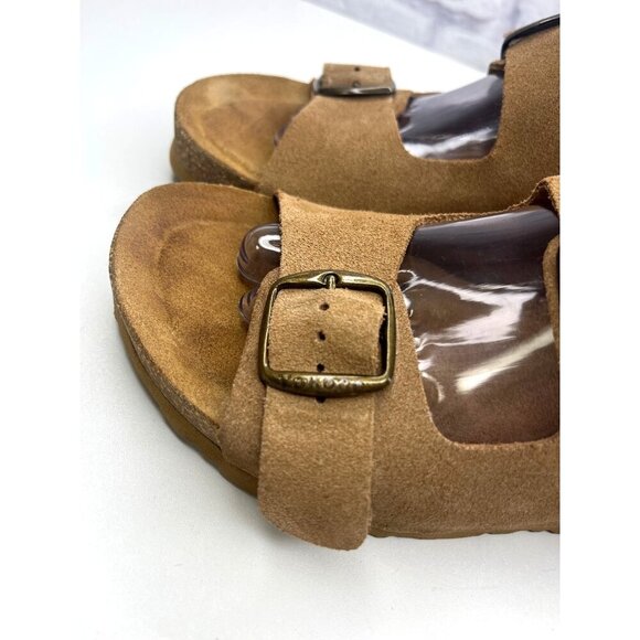 Yokono Wedge Slide Sandals Slide On Leather Beige Tan Ladies size 8 Adjustable - Picture 6 of 14